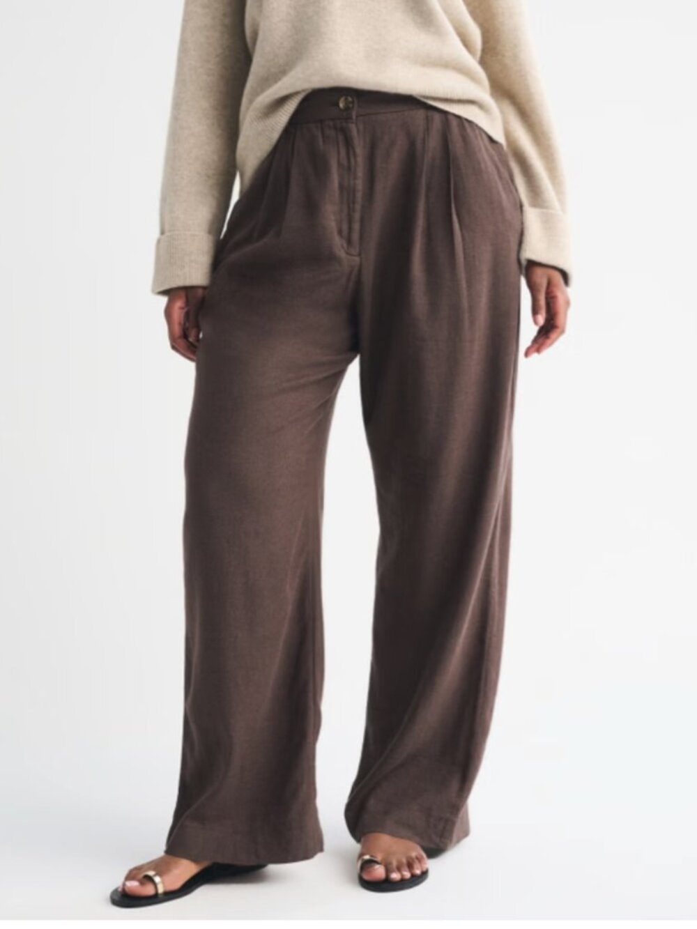 Curve Love A&F Sloane Linen-Blend Tailored Wide Leg Pant